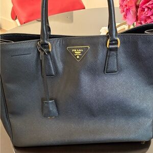 Prada Galleria Saffiano Top Handle Black Embossed Leather Purse